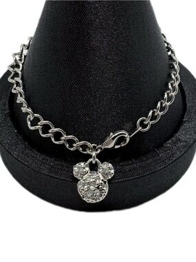 Disney Mickey Mouse Rhinestone Charm Silver-Tone Chain Bracelet